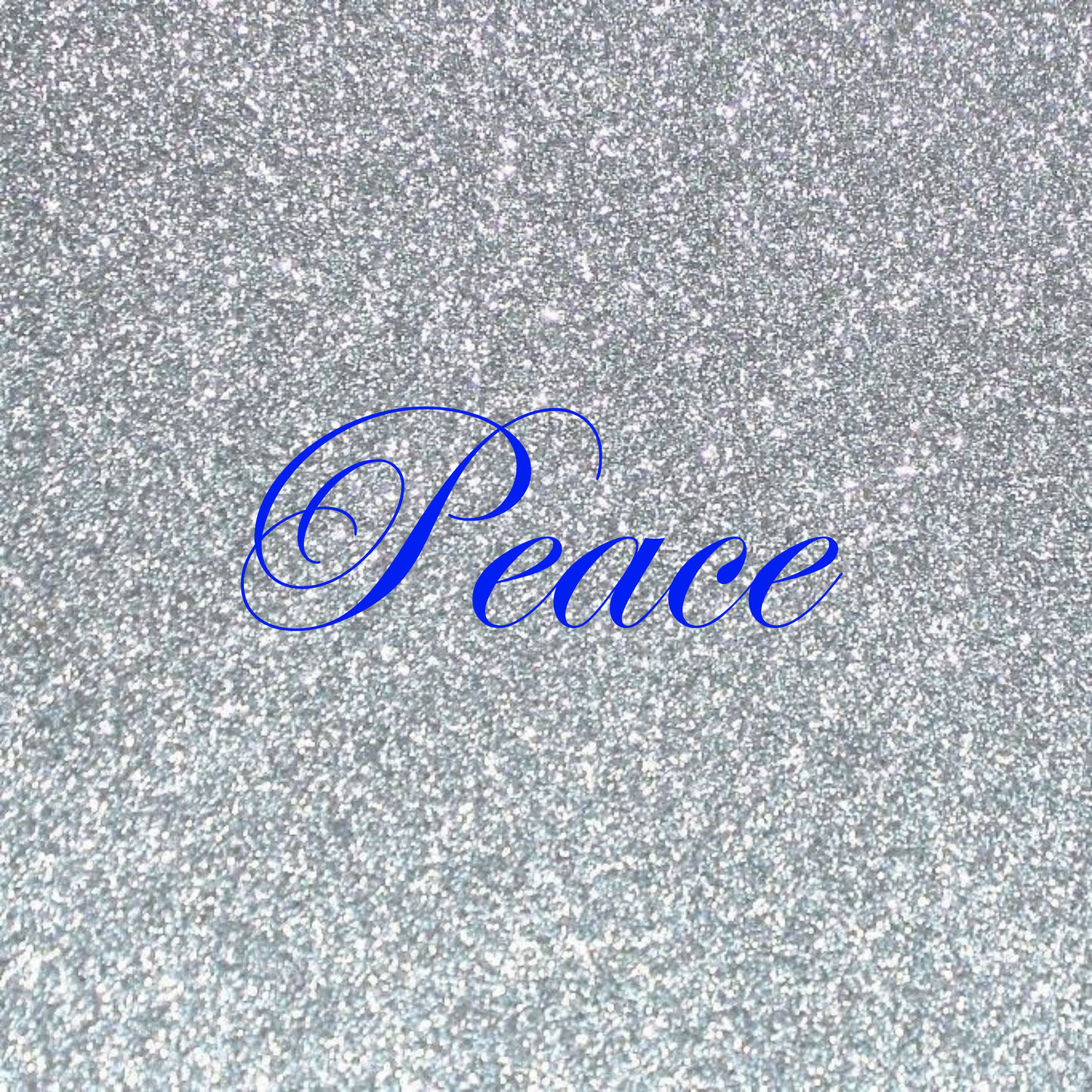 Cursive “Peace” Plate (Silver Glitter Background)