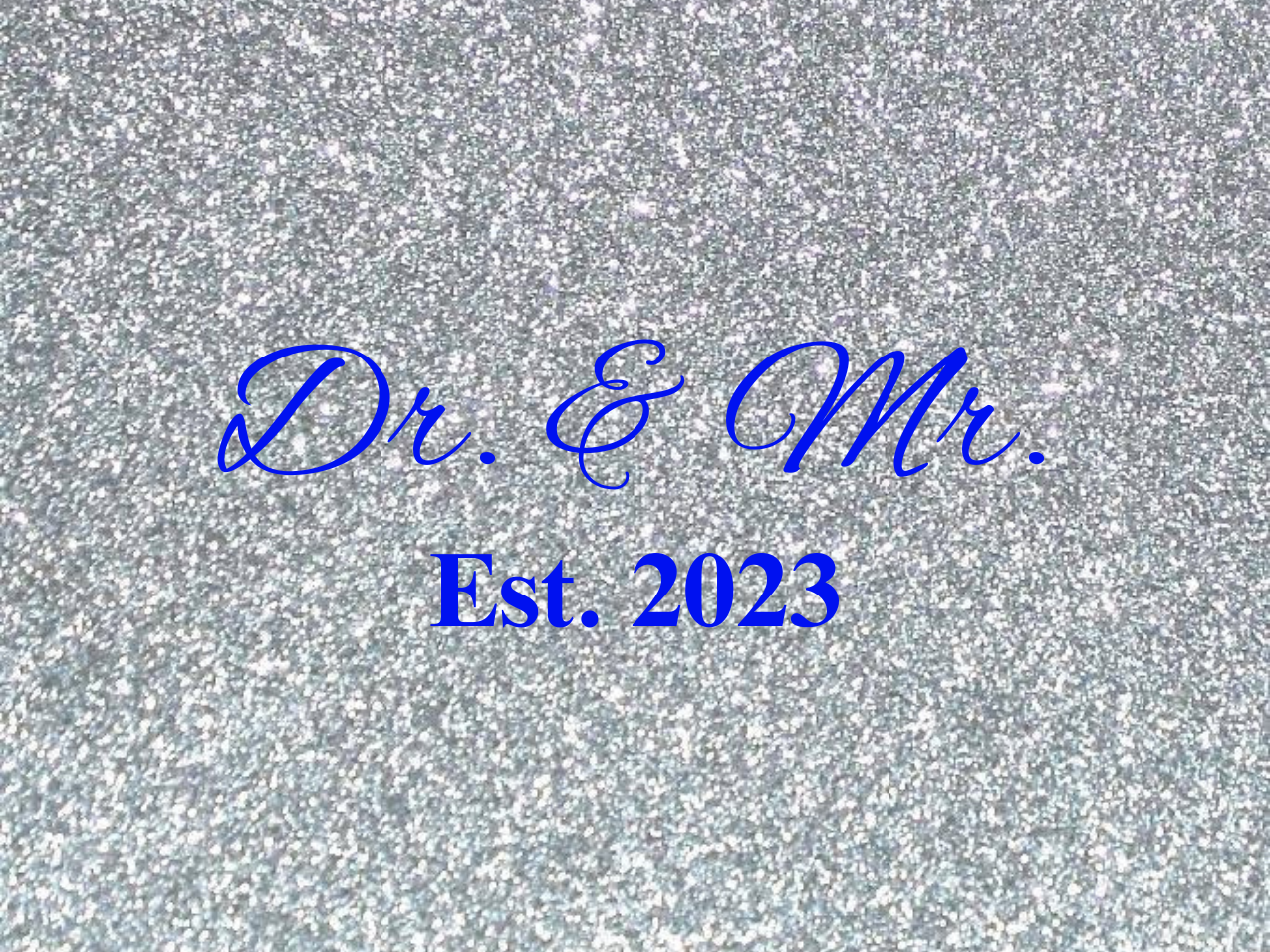 “Spouses Est. 2023” Medallion Ornament (Silver Glitter Background w/ Royal Blue Font)