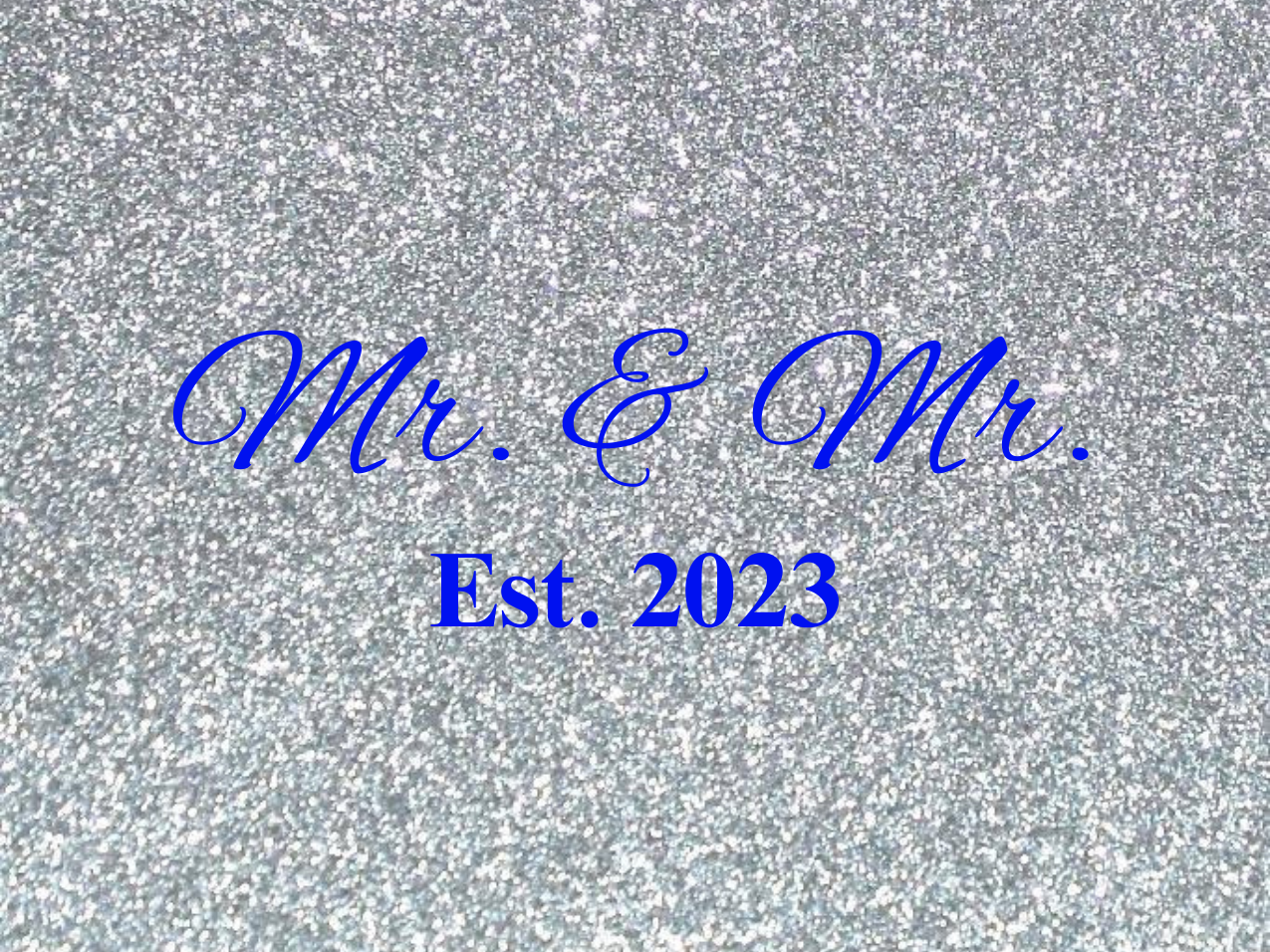 “Spouses Est. 2023” Medallion Ornament (Silver Glitter Background w/ Royal Blue Font)