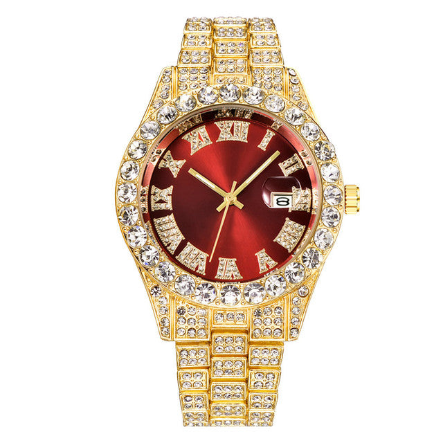 Iced Out Roman Numeral Date Watch