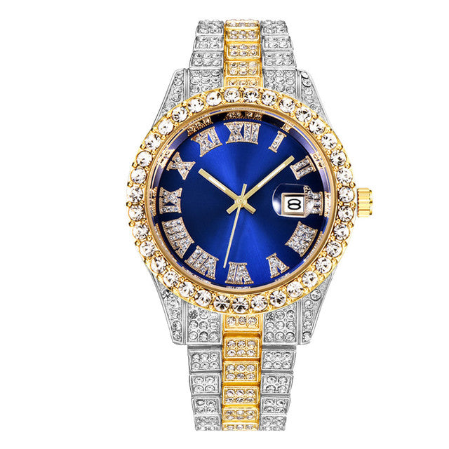 Iced Out Roman Numeral Date Watch