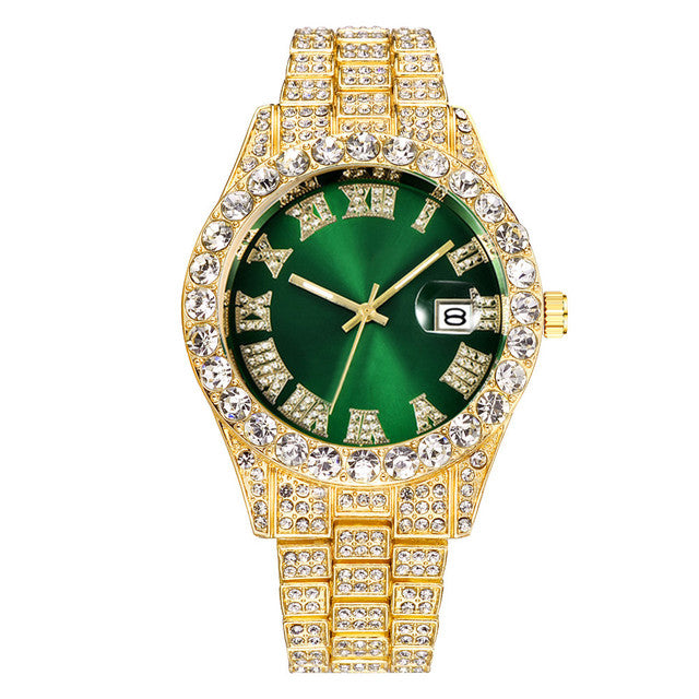 Iced Out Roman Numeral Date Watch