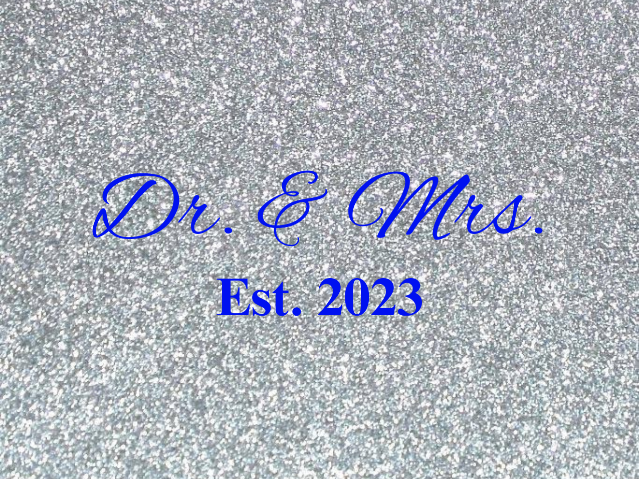 “Spouses Est. 2023” Medallion Ornament (Silver Glitter Background w/ Royal Blue Font)