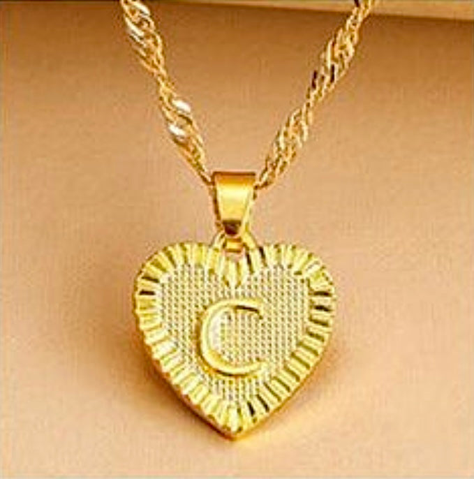 “Heart of Gold” Initial Pendant Necklace