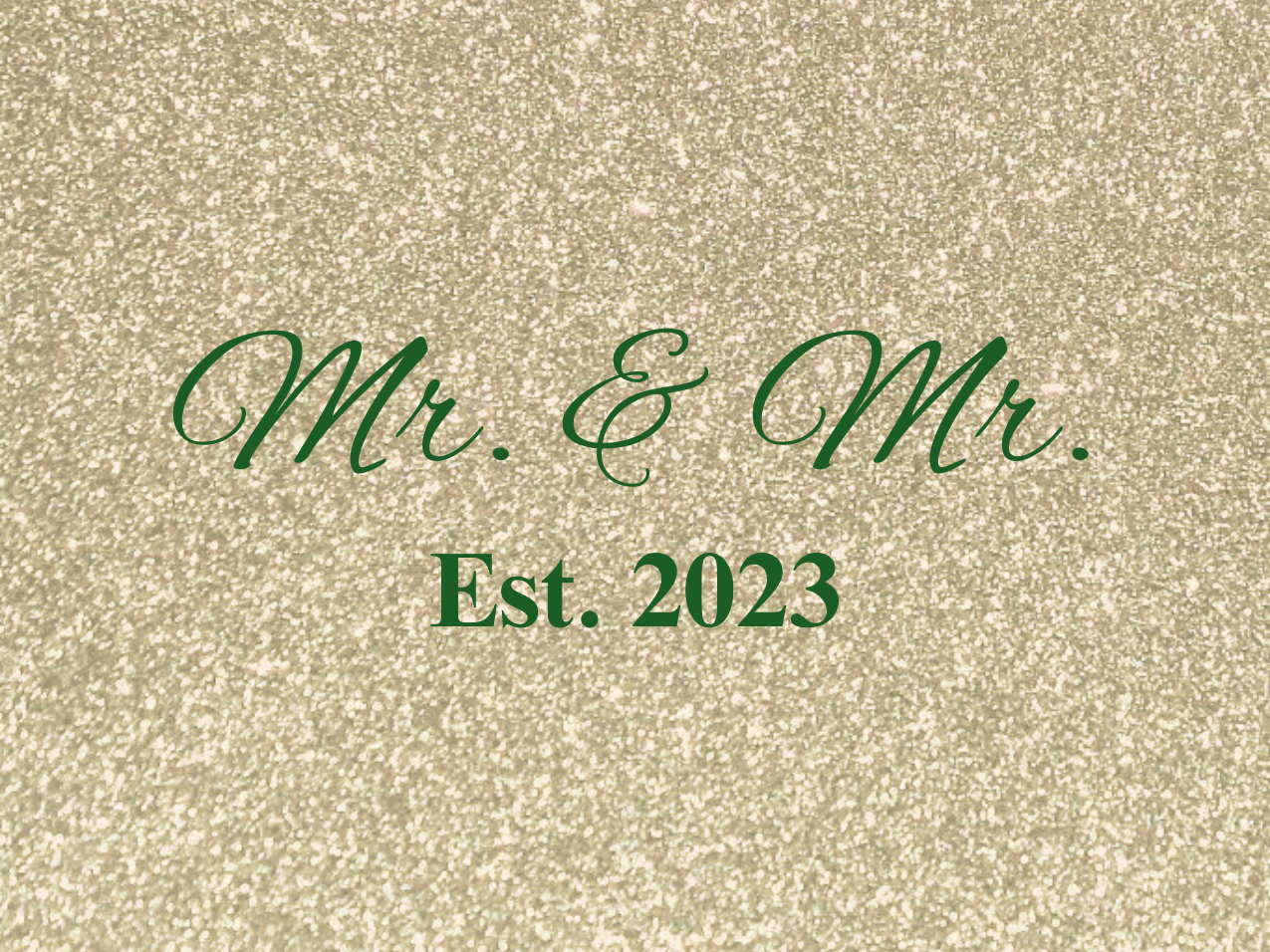 “Spouses Est. 2023” Medallion Ornament (Gold Glitter Background w/ Green Font)