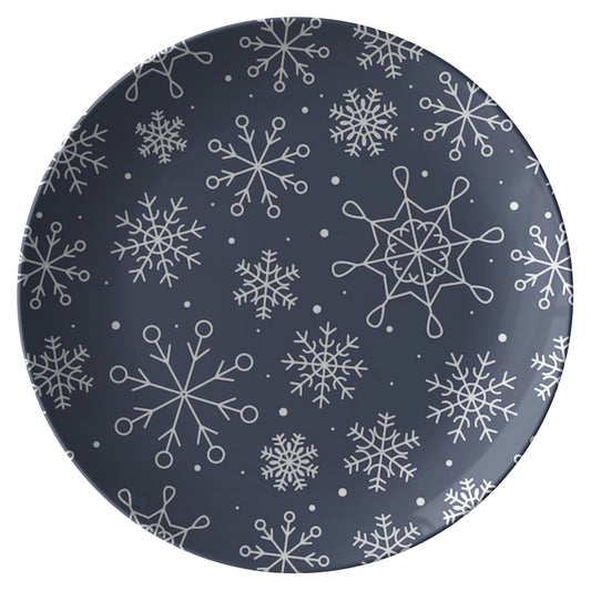 Navy & White Snowflake Plate