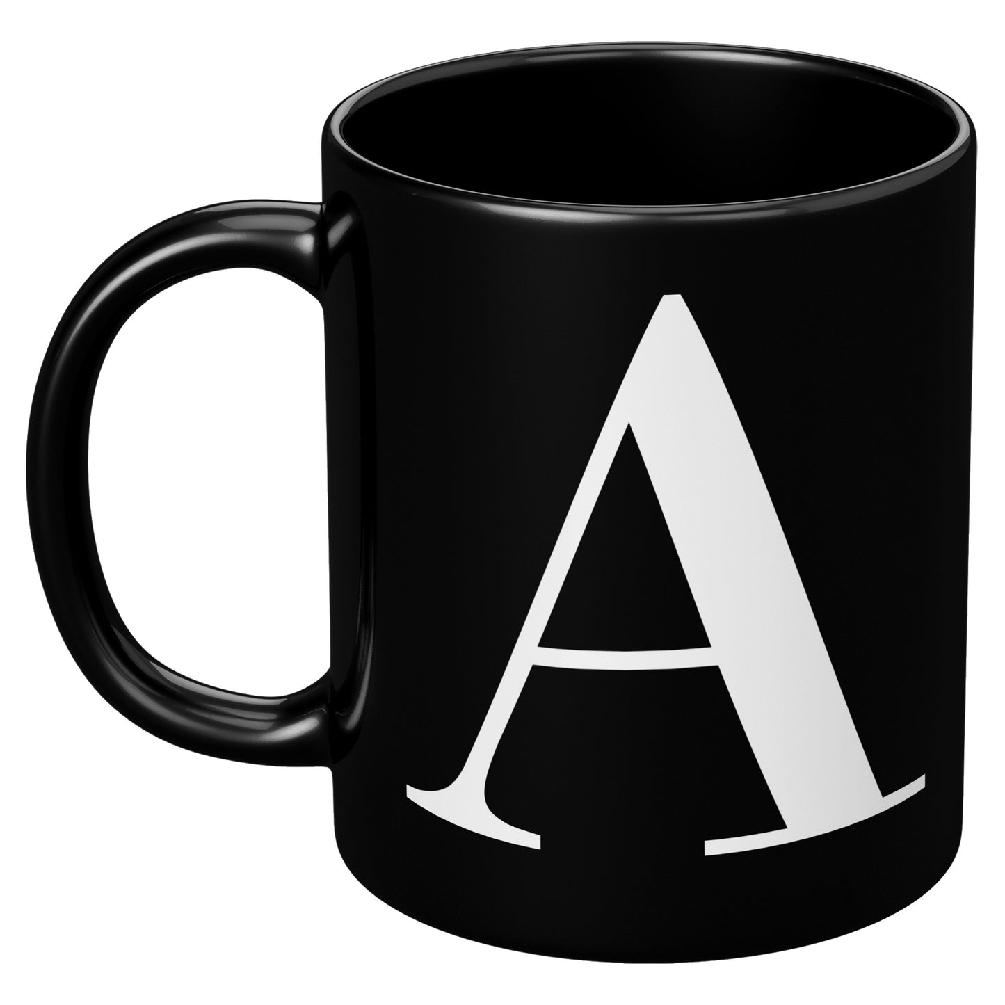 “Cyrillic Bodoni” Initial Mug (Black Mug w/ White Font)