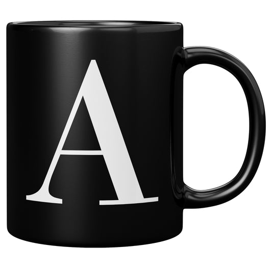 “Cyrillic Bodoni” Initial Mug (Black Mug w/ White Font)