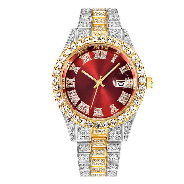 Iced Out Roman Numeral Date Watch