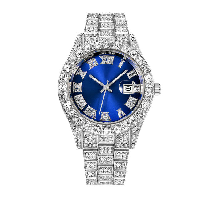 Iced Out Roman Numeral Date Watch