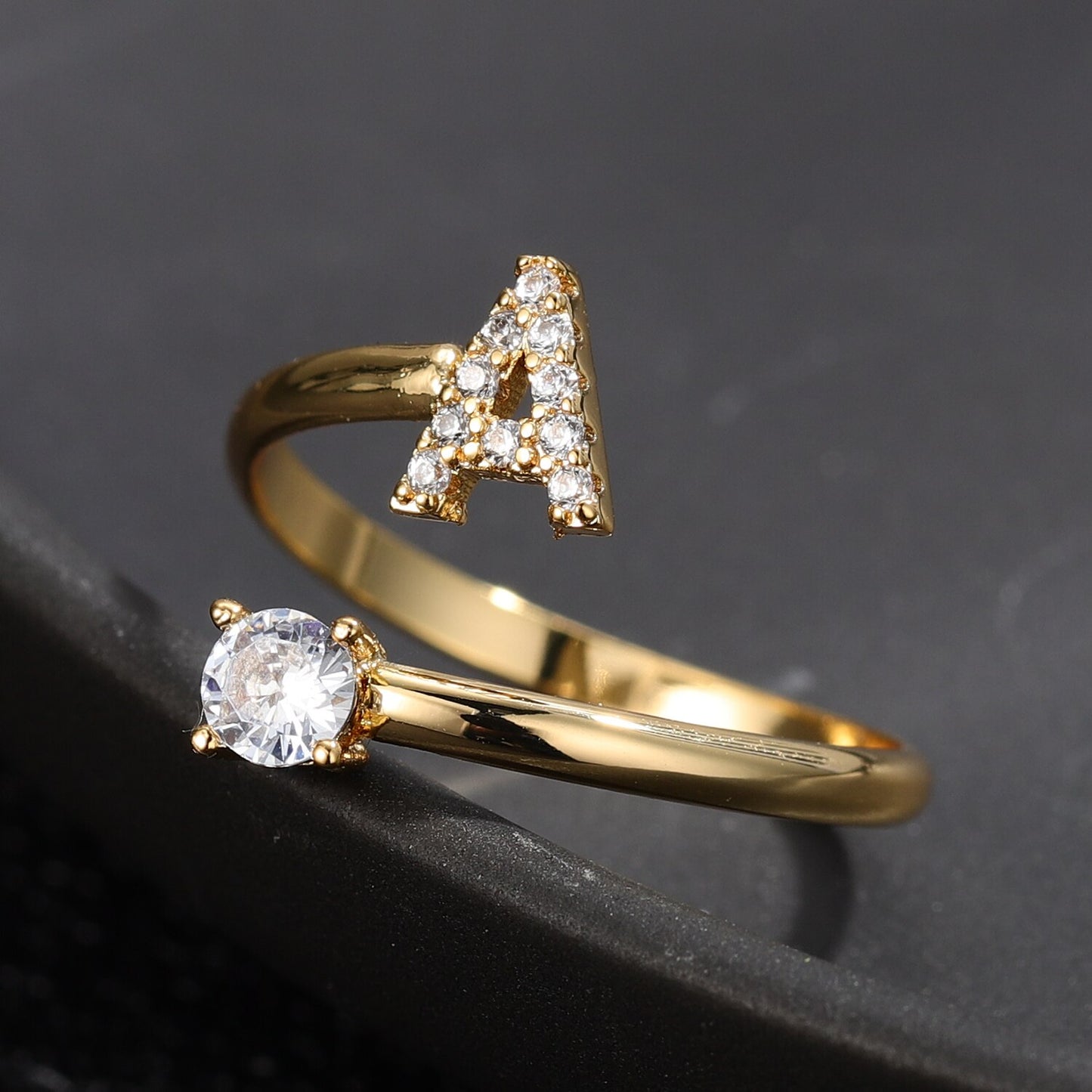 Adjustable Gold Initial Ring