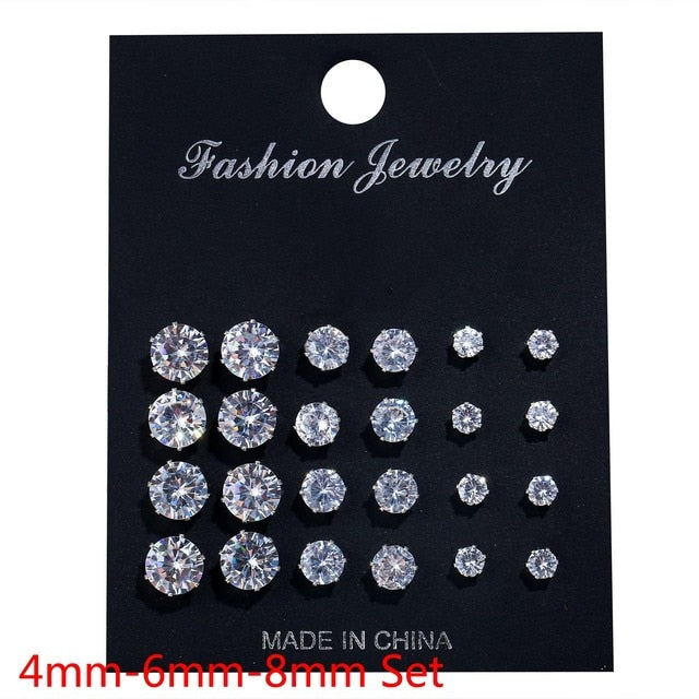 Cubic Zirconia Crystal Stud Earrings Set