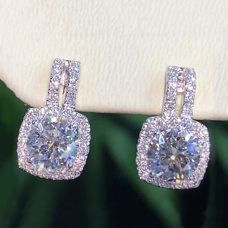 Cubic Zirconia Round Cushion Halo Stud Earrings