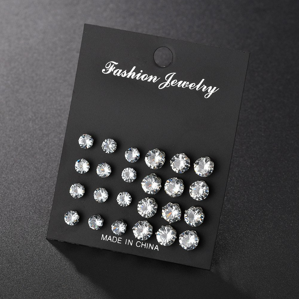 Cubic Zirconia Crystal Stud Earrings Set