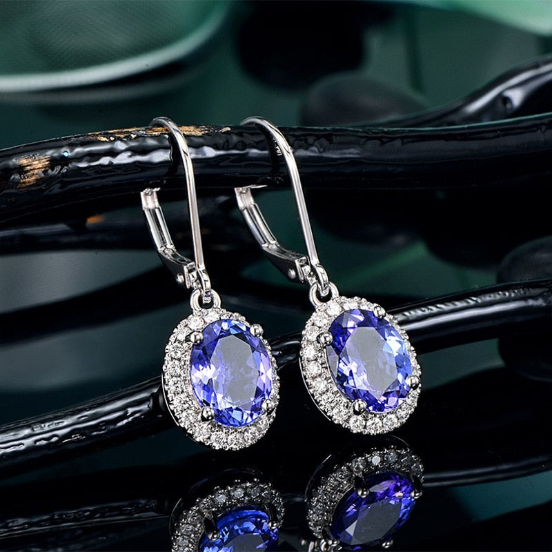 Sapphire Blue Drop Hoop Dangle Earrings