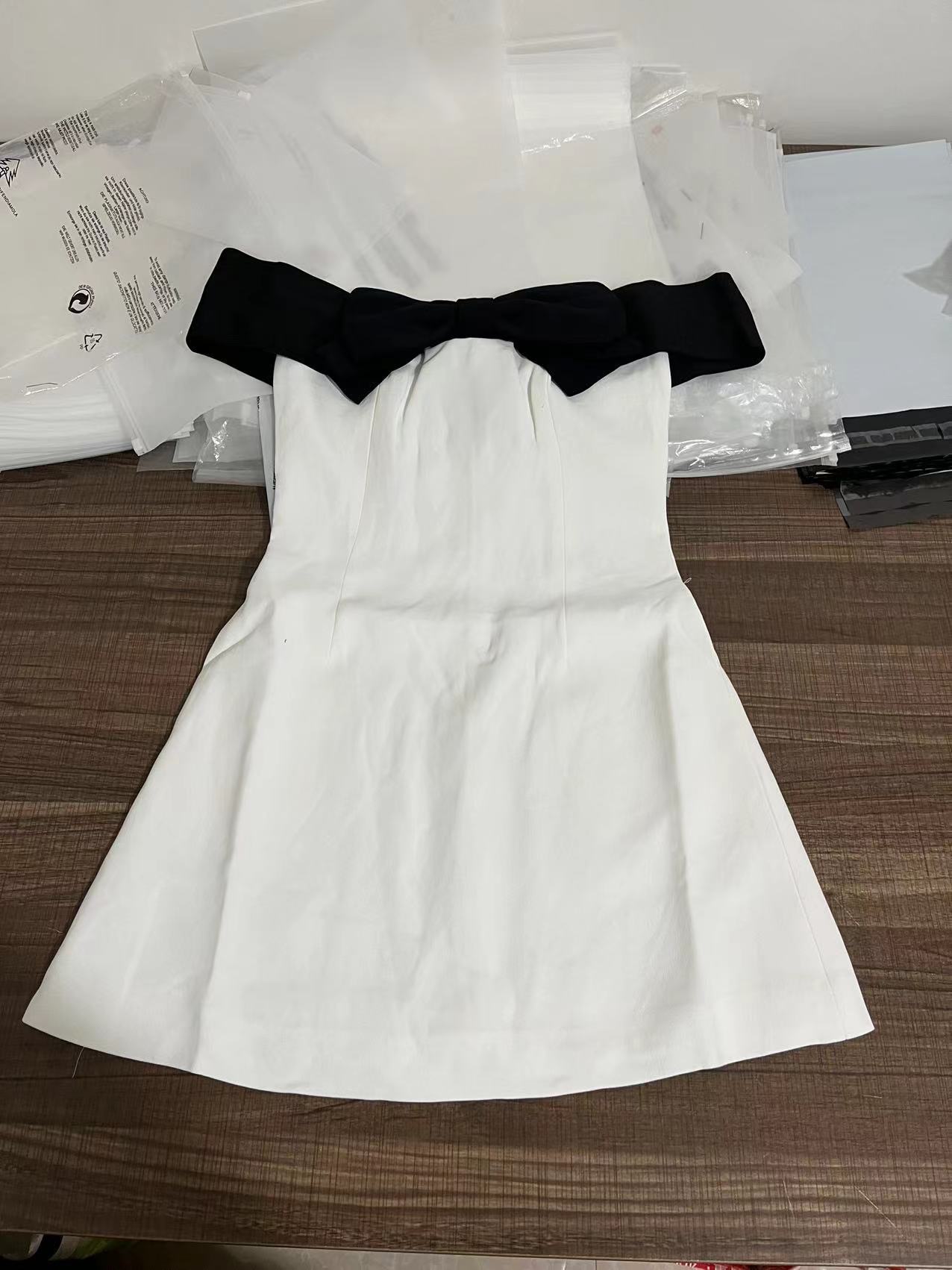 White Strapless Black Bow Dress