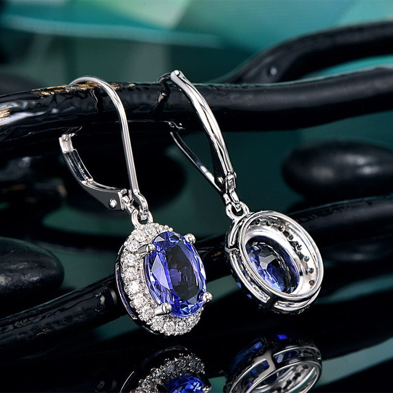 Sapphire Blue Drop Hoop Dangle Earrings