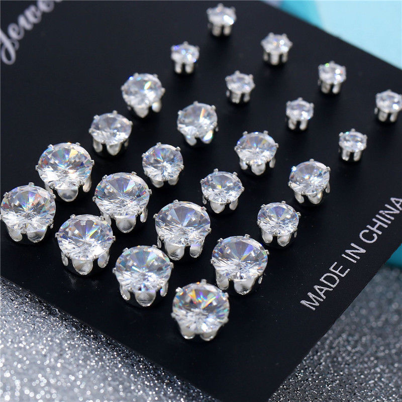 Cubic Zirconia Crystal Stud Earrings Set