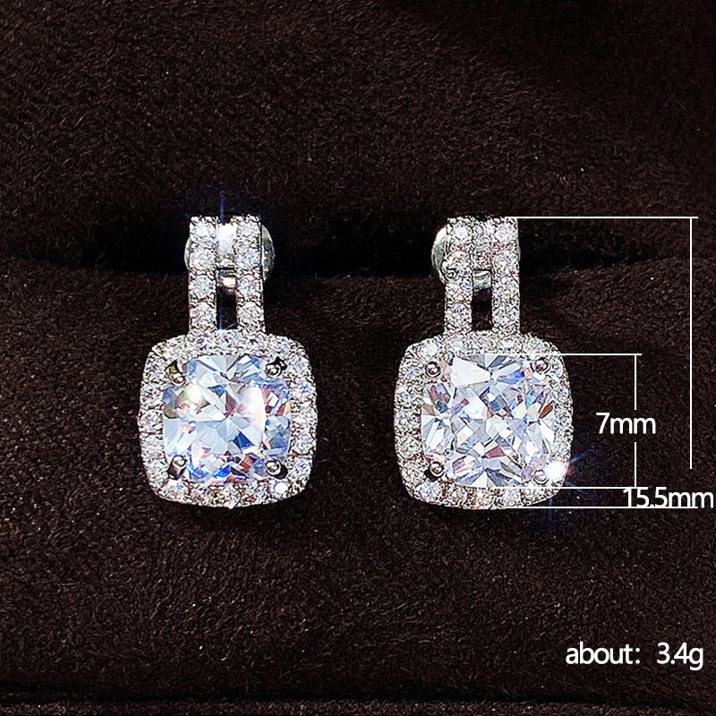 Cubic Zirconia Round Cushion Halo Stud Earrings