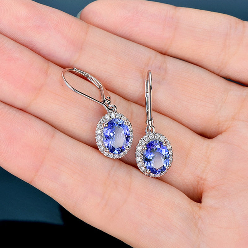 Sapphire Blue Drop Hoop Dangle Earrings