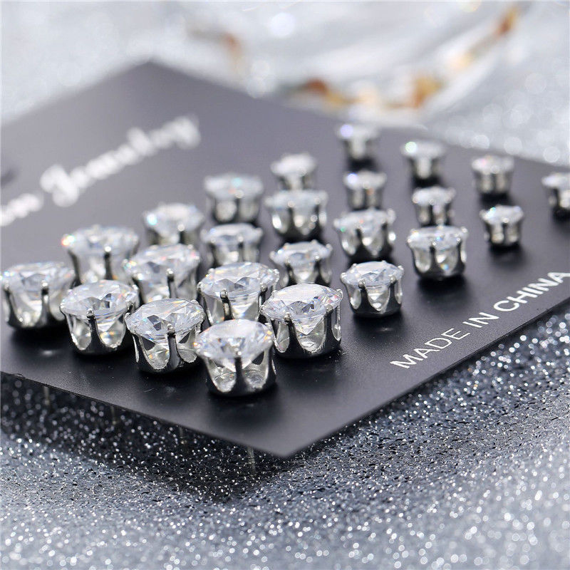 Cubic Zirconia Crystal Stud Earrings Set