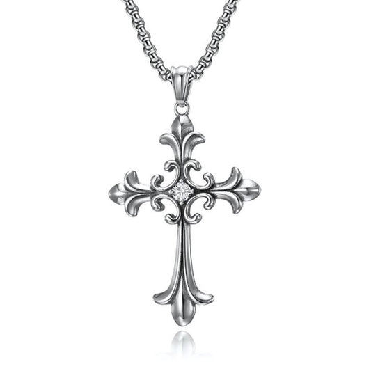 Stainless Steel Cubic Zirconia Cross Necklace