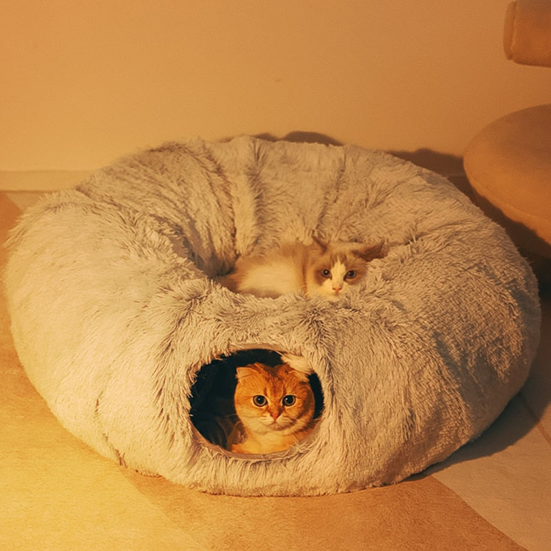 2-in-1 Round Tunnel Cat Bed