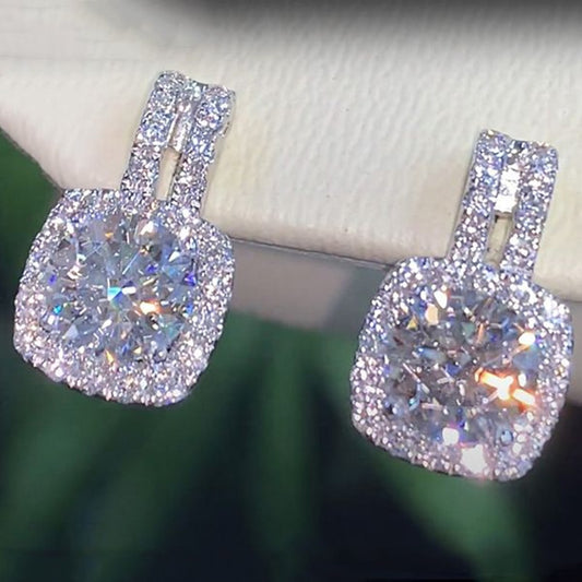 Cubic Zirconia Round Cushion Halo Stud Earrings