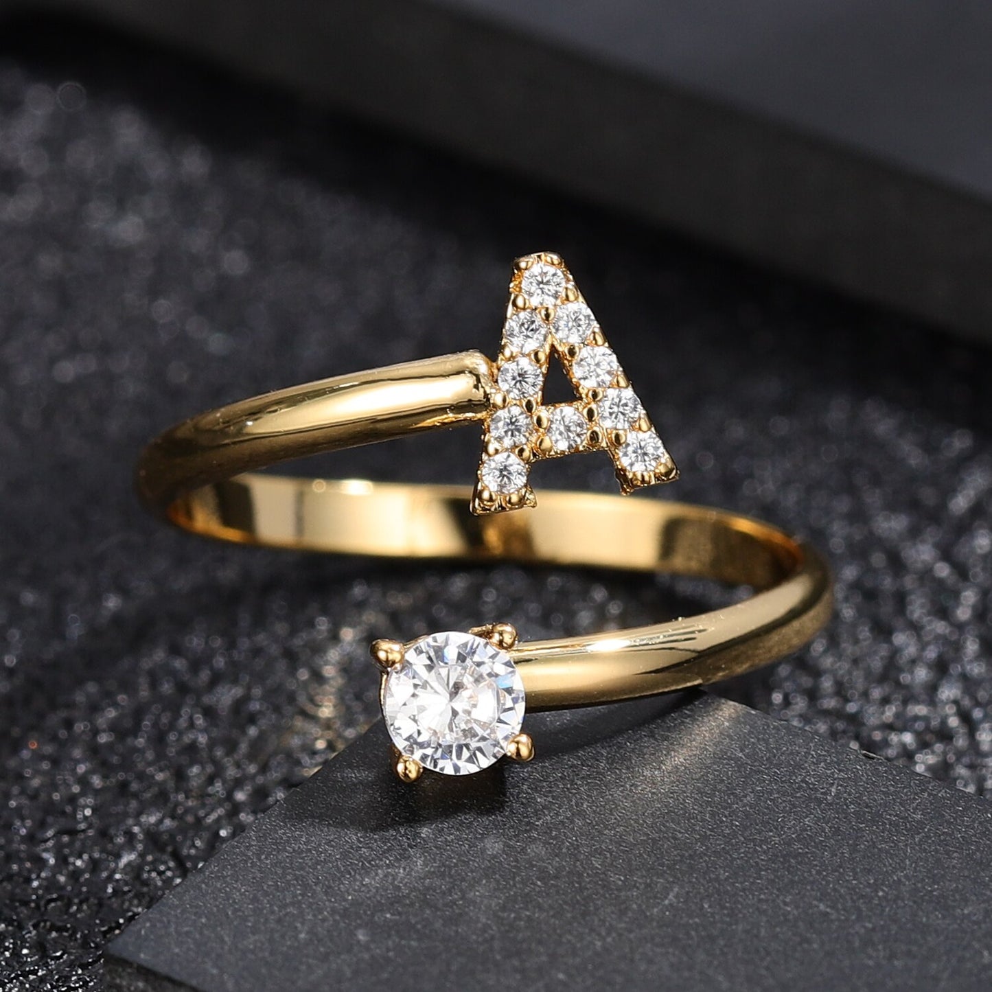 Adjustable Gold Initial Ring