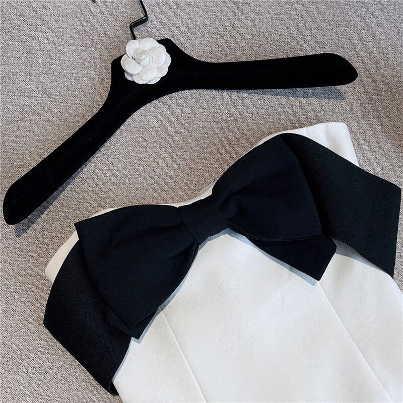 White Strapless Black Bow Dress