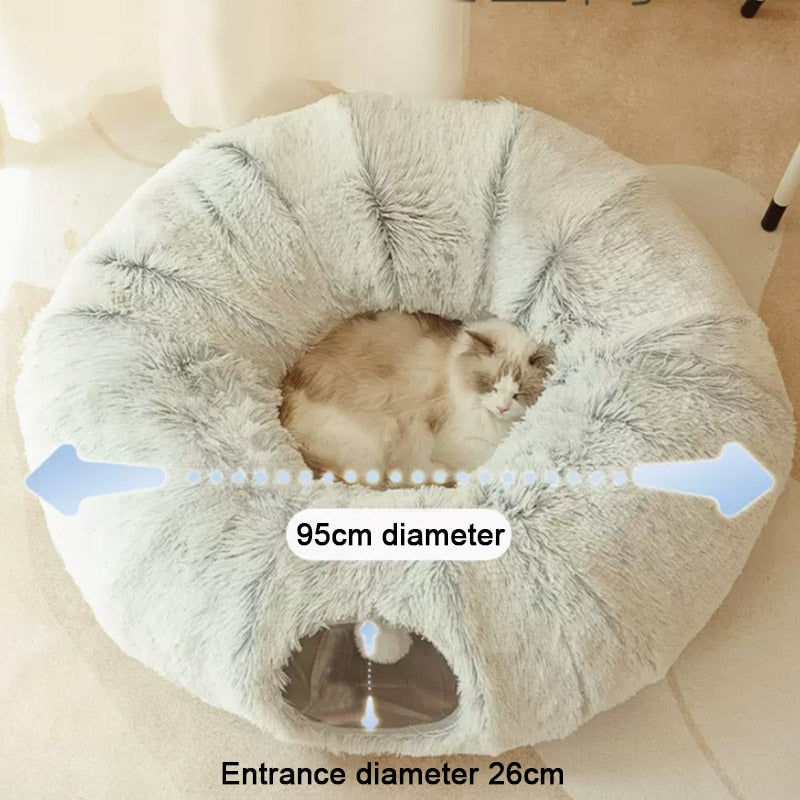 2-in-1 Round Tunnel Cat Bed