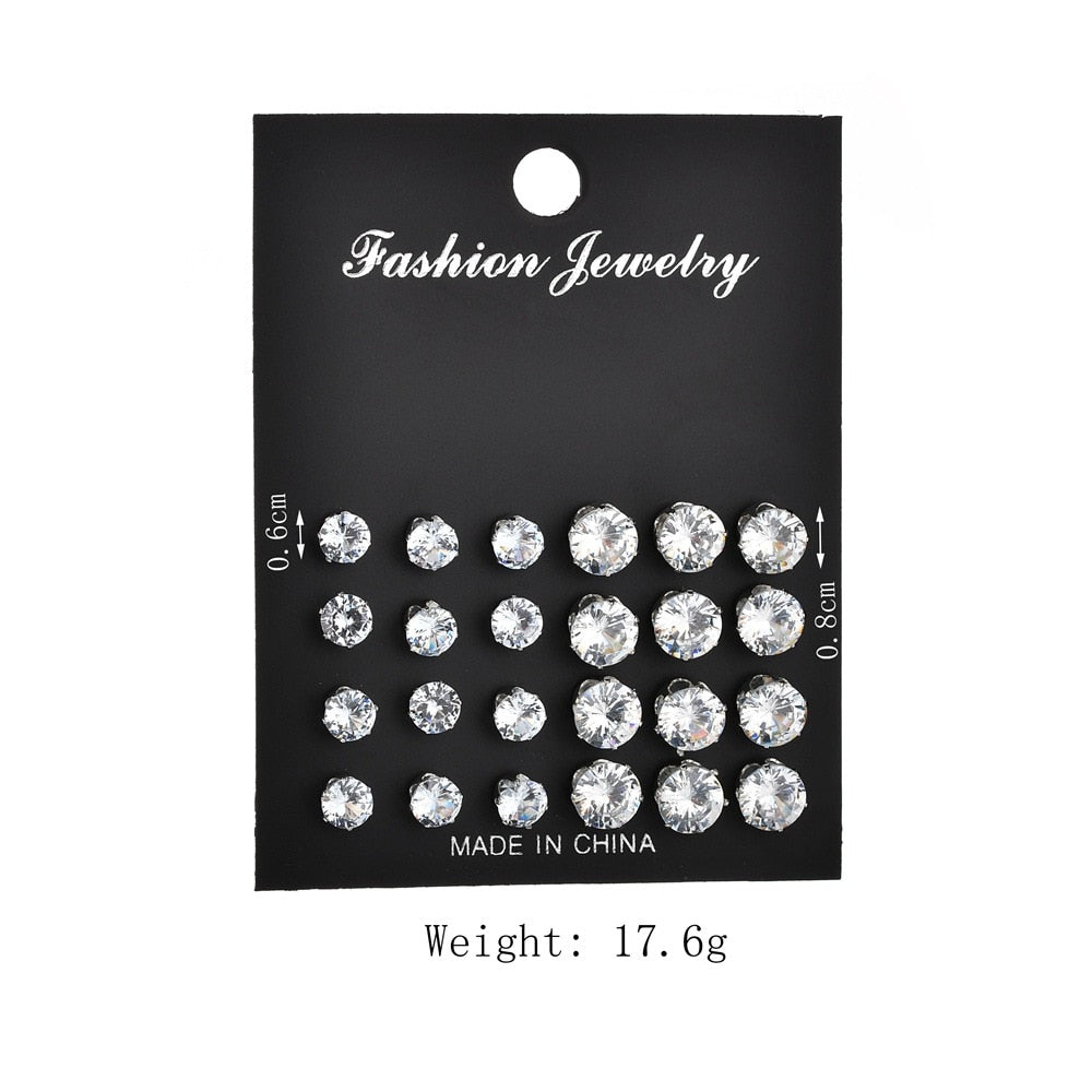 Cubic Zirconia Crystal Stud Earrings Set