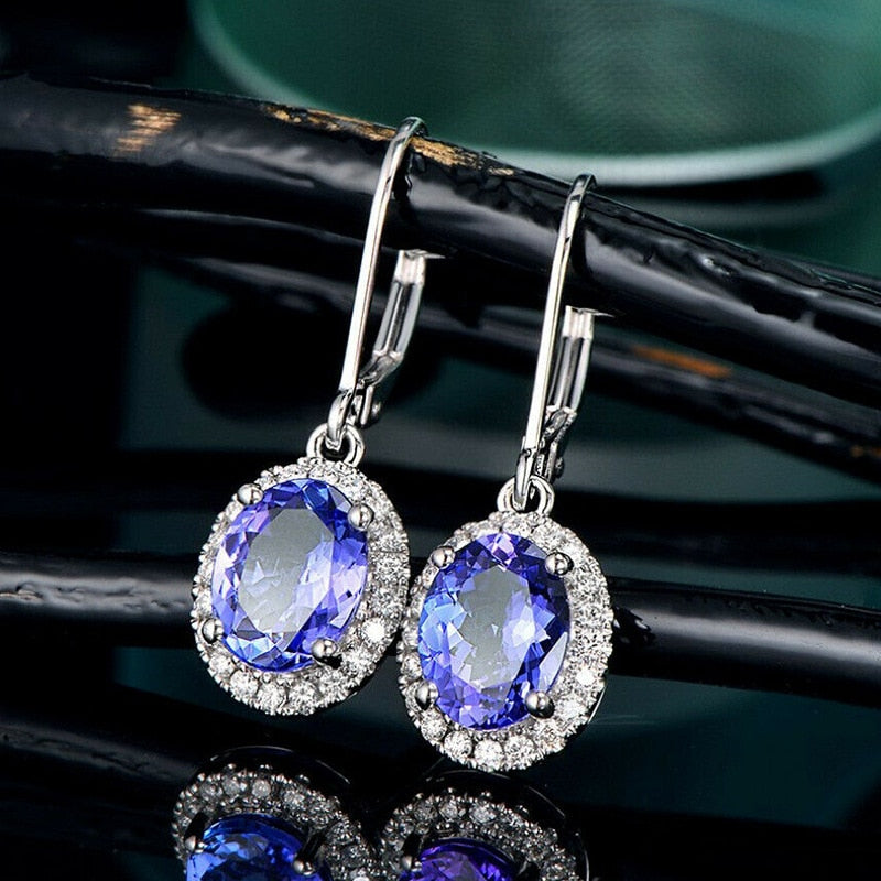 Sapphire Blue Drop Hoop Dangle Earrings